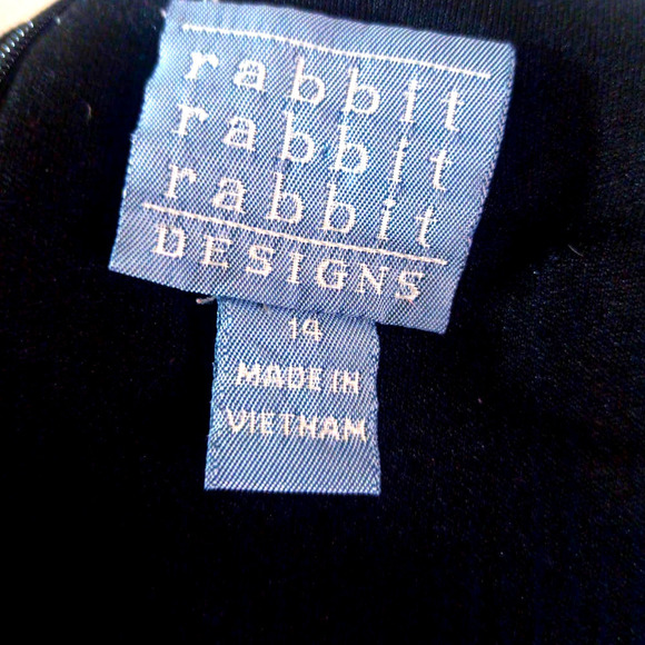 NWOT Rabbit Designs Women Sz 14 Black White Short Sleeve Dress Sheath Stretch - Picture 6 of 8